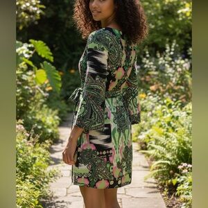 Cristinalove Green and Pink Long Sleeve Dress